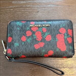 Michael Kors Black and Red Floral Wallet